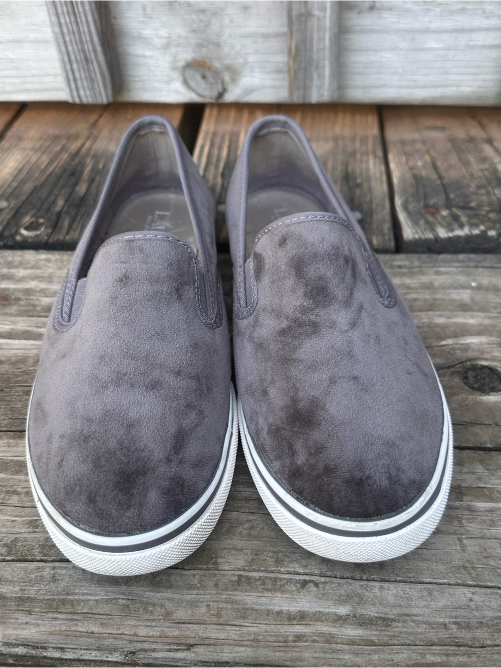 Lauren Ralph Lauren Janis Gray Velvet Slip On Sneakers Size 6.5B